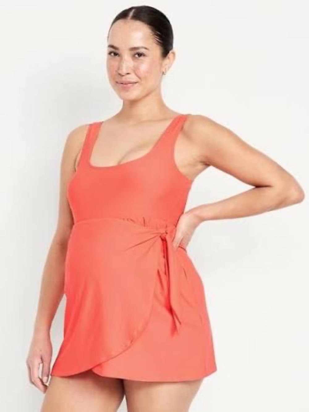 NWT Old Navy Maternity Classic Wrap Swim Dress // Coral